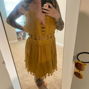 Honey punch cut out embroidered dress in mustard